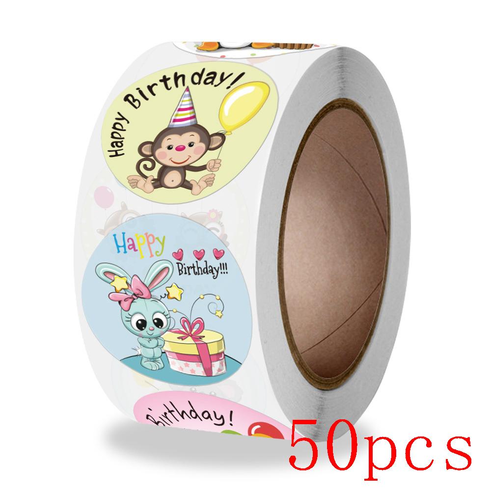 50-500Pcs Round Happy Birthday Stickers For Party Decor Envelope Sealing Label Gift Packing Adhesive Sticker Greeting Card Label