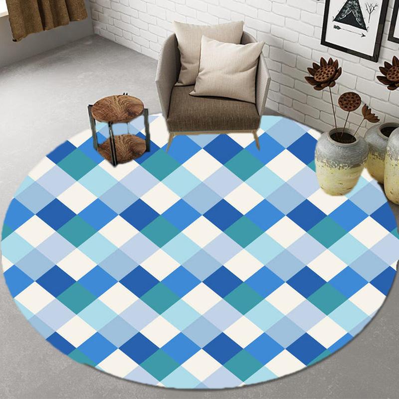 Baby Crawl Rug Round Floor Mats Geometric Grid Children's Room Rugs Bedroom Mats Home Decor Round Living Room Rugs Classic Rugs