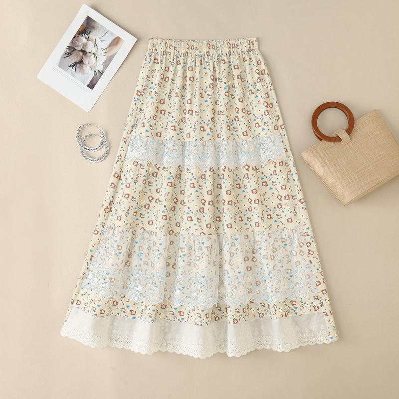 

ZANZEA Женская повседневная А-силуэтная юбка миди с принтом и кружевной отделкой 4XL бежевый