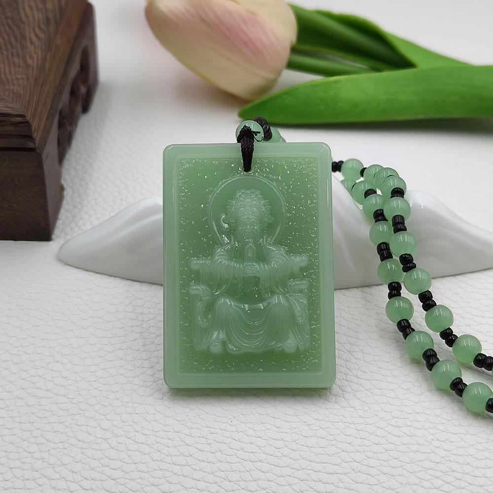

Ethnic Style God of Wealth Necklace with Imitation Jade Pendant