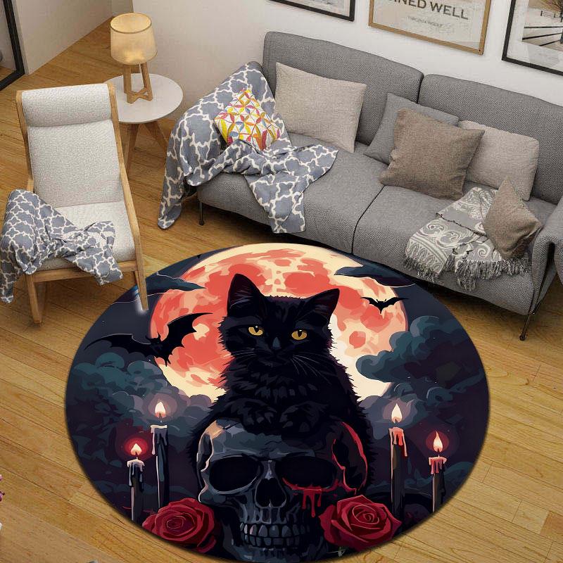 Contemporary Round Gothic Multicolor Area Rug, Non-Slip Floor Mat for Bedroom