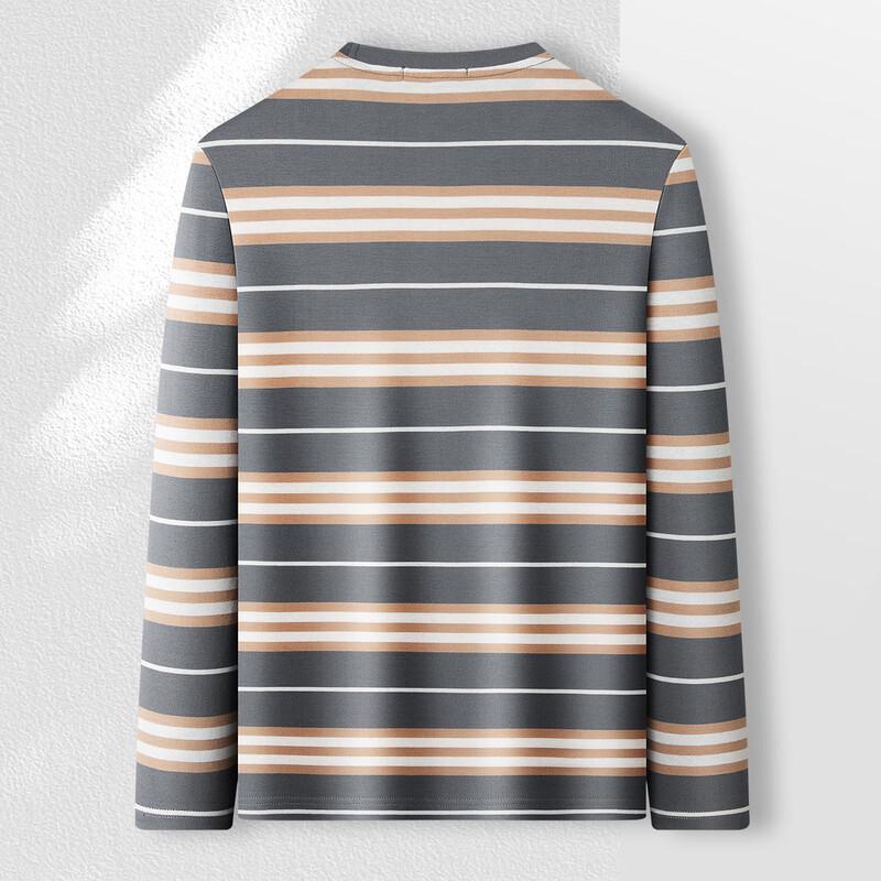 MONTAGUT Men's Striped Round Neck 100% Cotton Long Sleeve T-Shirt