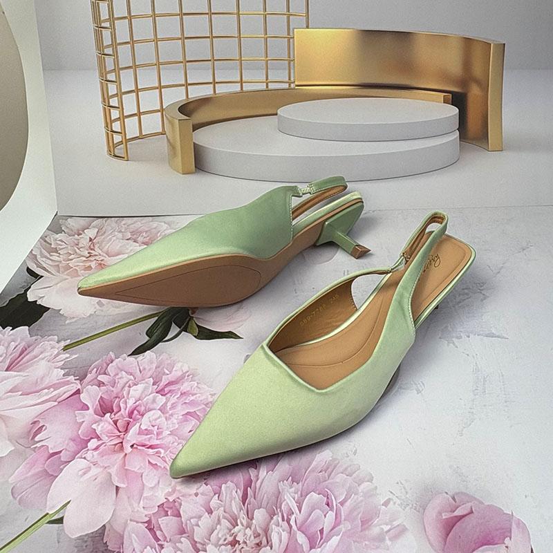 Fashion Fashion Pointed Toe Ladies Pumps Heels Shoes Shallow Female Slip On Footwear Silk Women Medium Heels Shoes Sandals 2025 New