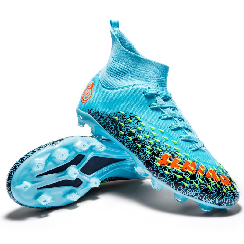 

33-46 Чоловіче футбольне взуття великого розміру Довгі цвяхи, протиковзкі та зносостійкі TPR штучні кортопи, дитячі футбольні туфлі на відкритому повітрі 46 ціан