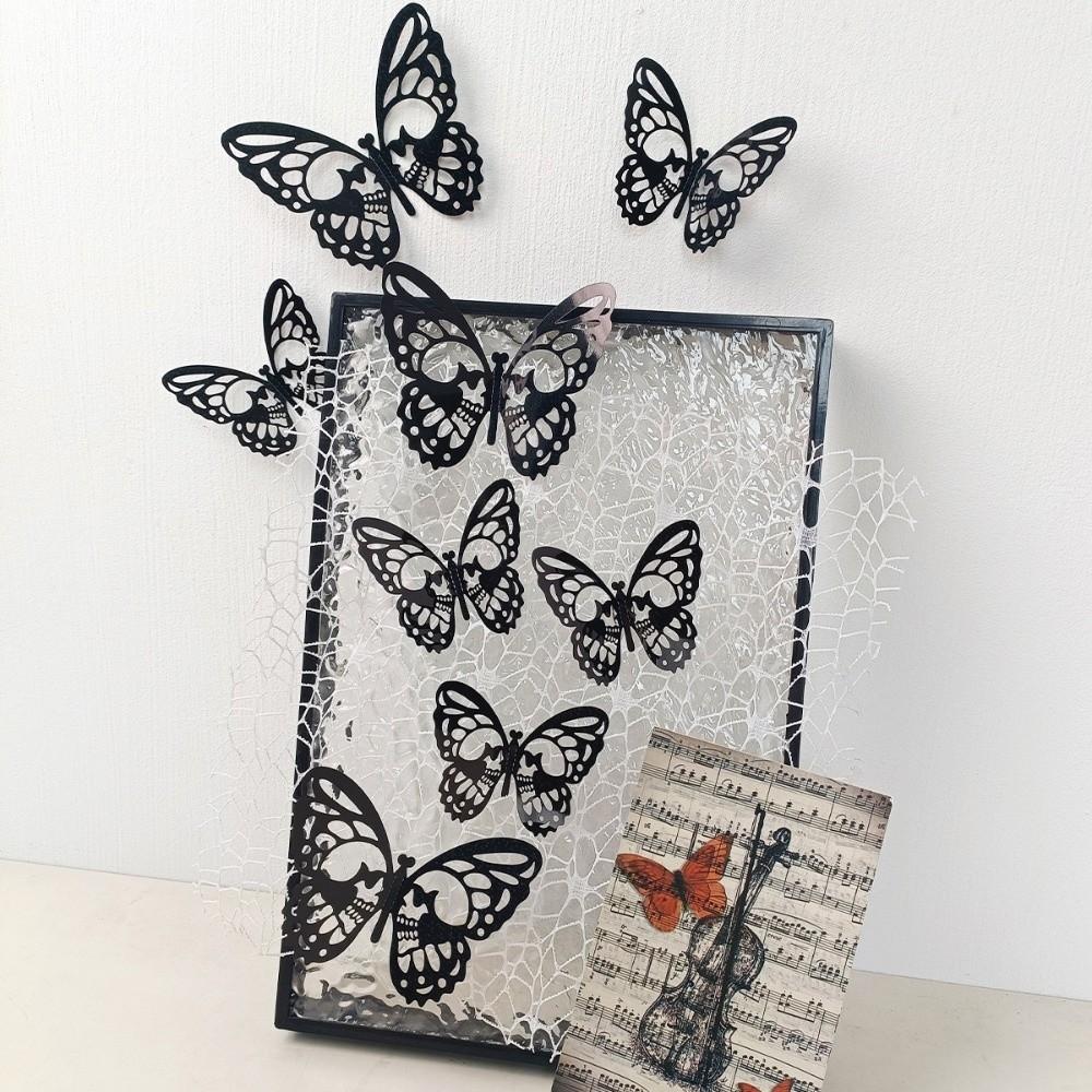 Double Layer Halloween Wall Stickers Hollow Out PVC Butterfly Skull Stickers DIY Red 3D Butterfly Wallpaper Decal