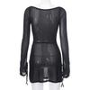 Square Collar Solid Mini Dress For Women Y2k Clothes Gauze Sexi Night Dress Hot Club Outfits Sheer Vestidos De Mujer Long Sleeve