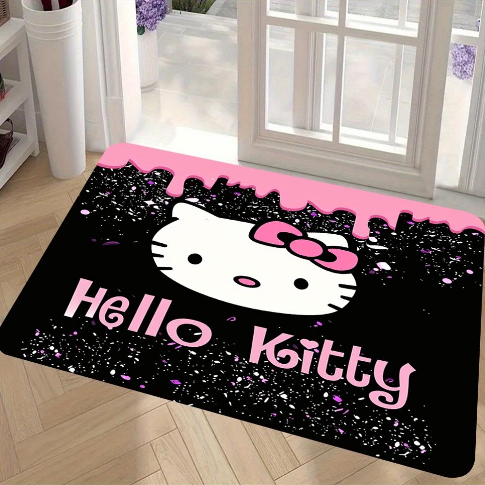 Hello Kitty Black Pink Print Floor Mat Non-slip Absorbent Bath Rug Cute Cartoon Entrance Doormat Soft Flannel Home Decor Carpet