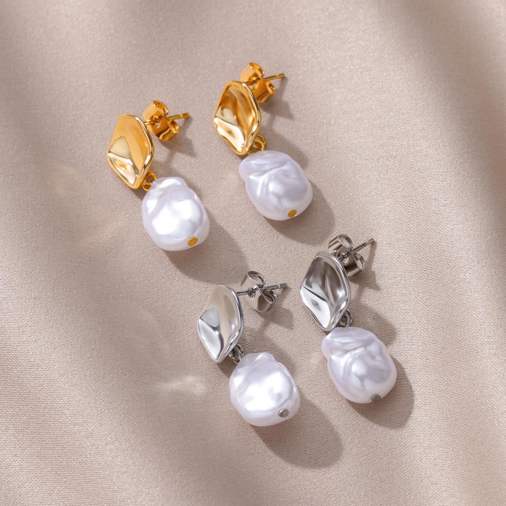 Baroque Pearl Earrings For Women Gold Color Stainless Steel Imitation Pearl Irregular Earring Wedding Party Jewelry Bijoux Femme
