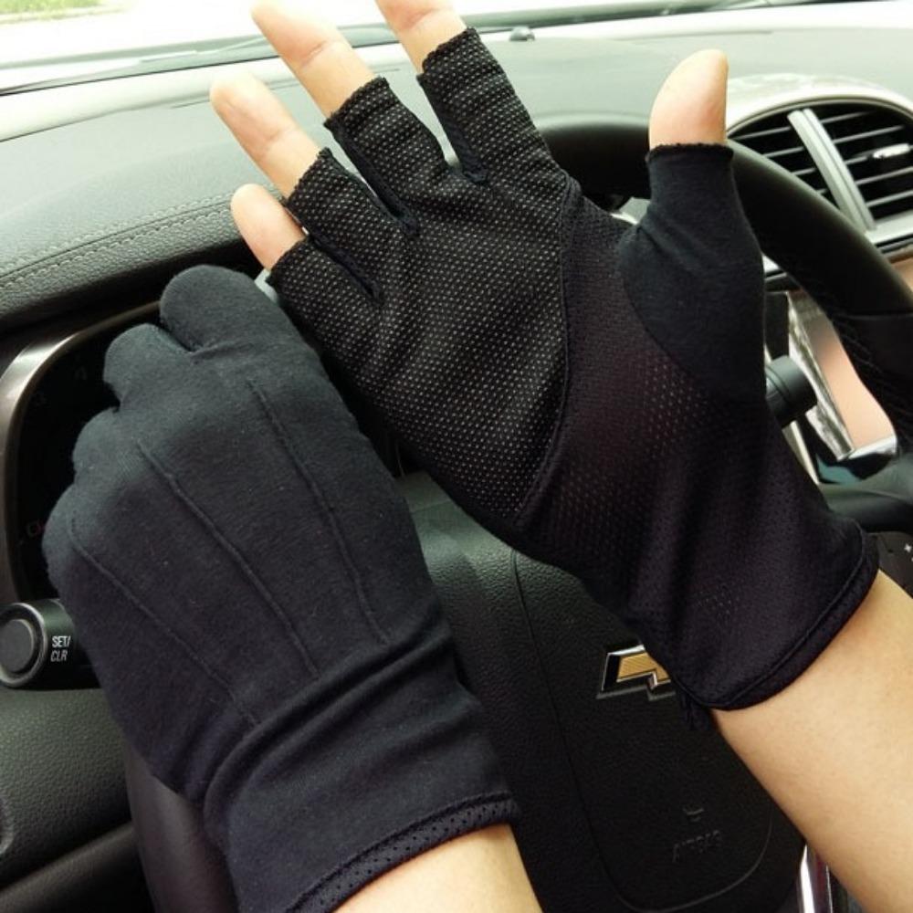 Driving Sunscreen Gloves Men's Thin Half-finger Cotton Gloves