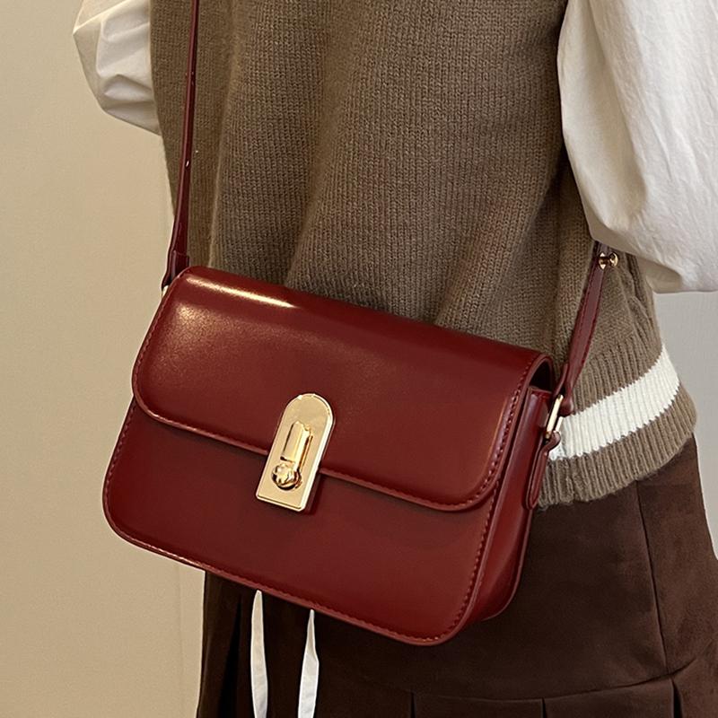 Temperament Red Shoulder Bag for Women Retro Versatile Texture PU Crossbody Bags Korean Popular Small Square Handbags