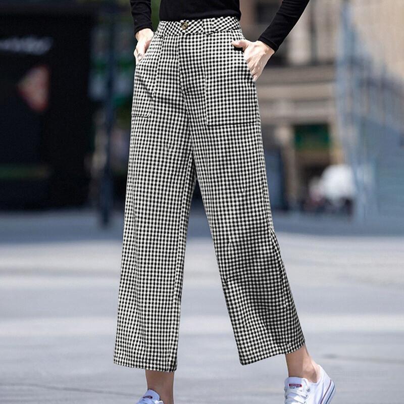 

ZANZEA Женские повседневные укороченные брюки в клетку в стиле ретро XL чёрный