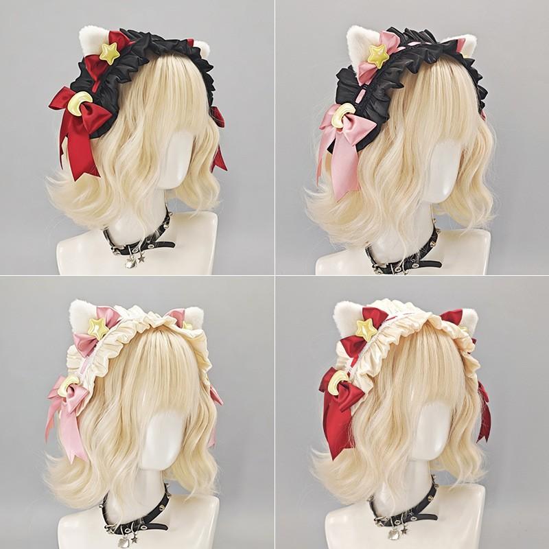 Fluffy Cat Ear Headband Cosplay Anime Convention Y2K Kawaii Lolita Hair Accessory Plush Hairband
