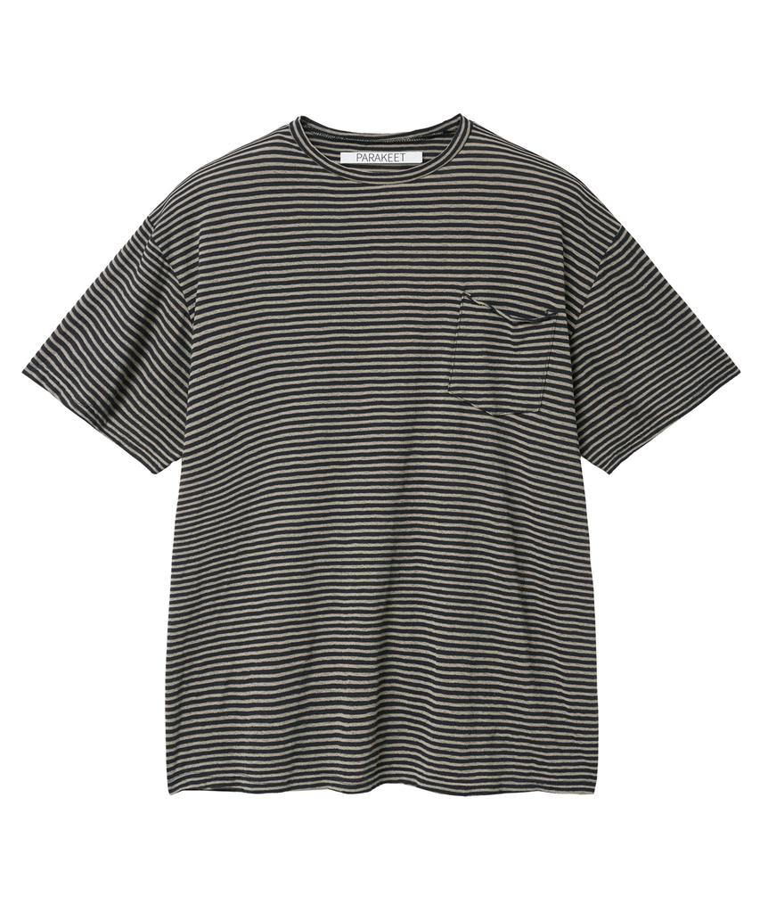 PARAKEET Striped Washed Pocket Damage Tee (Black)