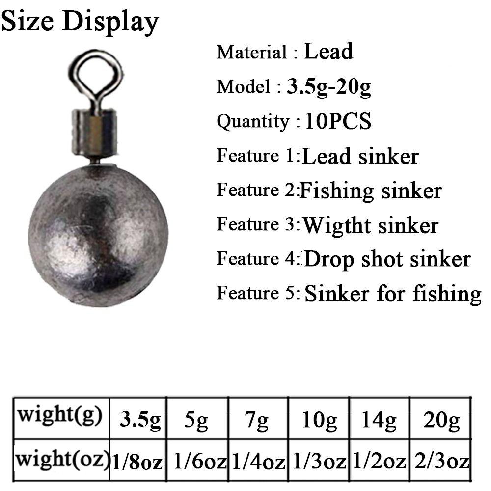 10PCS Round Ball Jig Head Deep Water Round Ball Sinkers Fishing Weights Sinkers  Deep Water