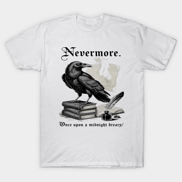 Men Black Print T-shirt Nevermore Once Upon A Midnight Dreary Gothic Raven No-Cut Transfer Paper Print Cotton Tshirt M белый