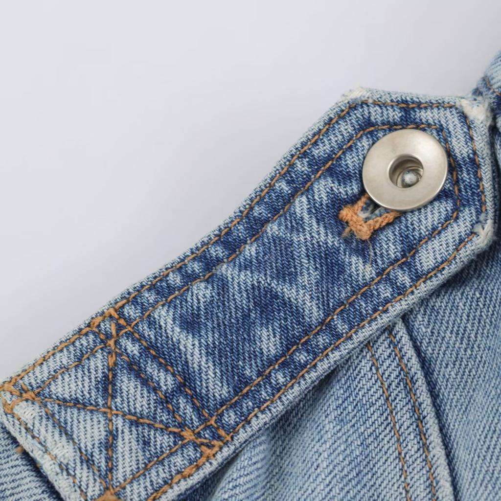 Autumn new multi-pocket zipper decorative elastic waist denim jacket 8727270