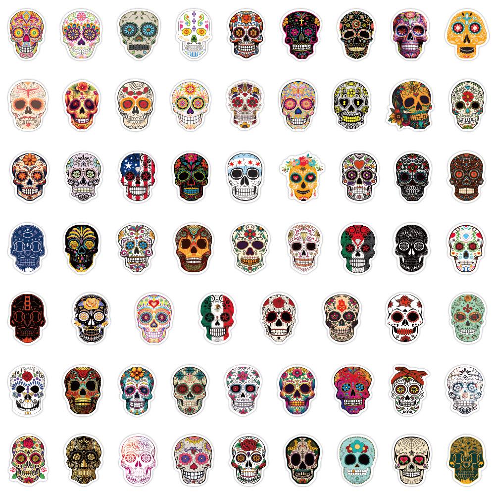 60-Day of the Dead Skull Graffiti Stickers: Waterproof Decals for Planners, Bottles, and Computers