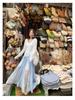 Zeng Xiaoxian Women's Irregular Blue Plaid Lace A-line Long Skirt: Summer 2025 Beachwear.