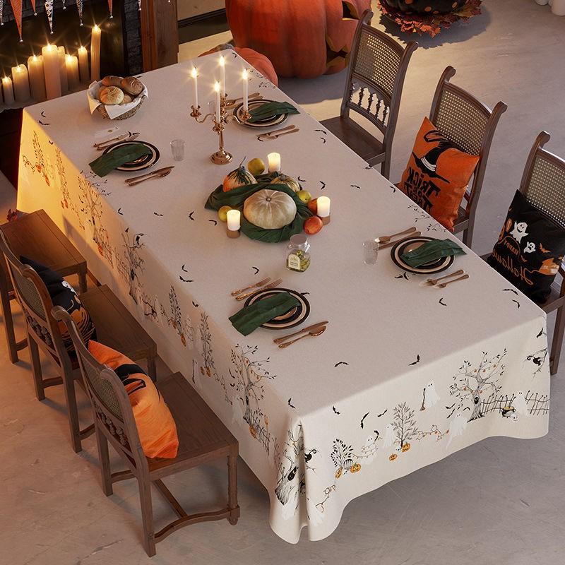 Halloween Tablecloth Decorative Cover Party Table Setting Pumpkin Spider Theme Festive Background