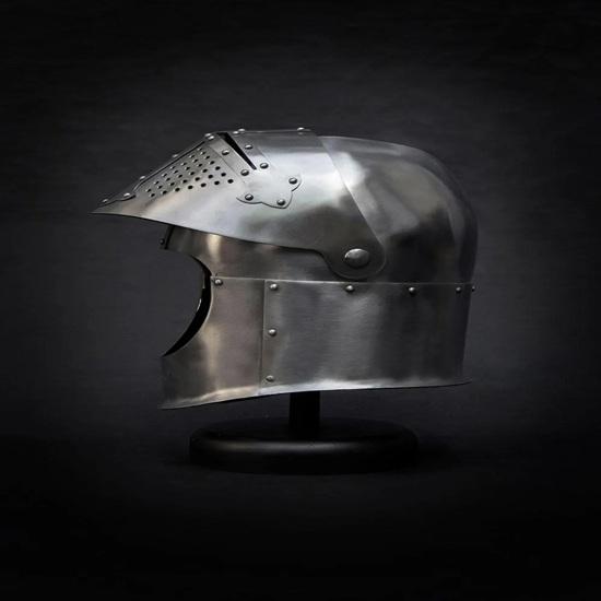 Sugarloaf Helmet with Stand 14th Century Crusader Knight Armor Medieval Visored Helmet with Steel Cross LARP SCA Reenactment Gift