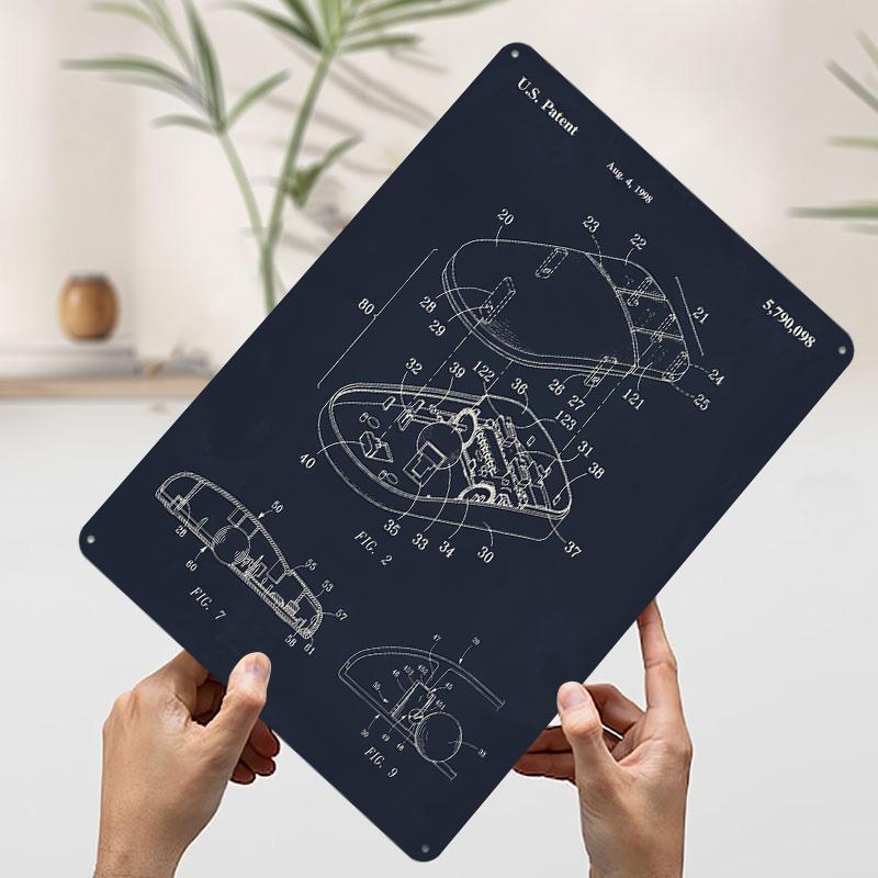 

Computer Mouse Patent Drawing Metal Poster Customized Wall Art Retro Vintage Tinplate Signs for Aesthetic Room Decor Men Home 7.9x11.8In(20x30cm)