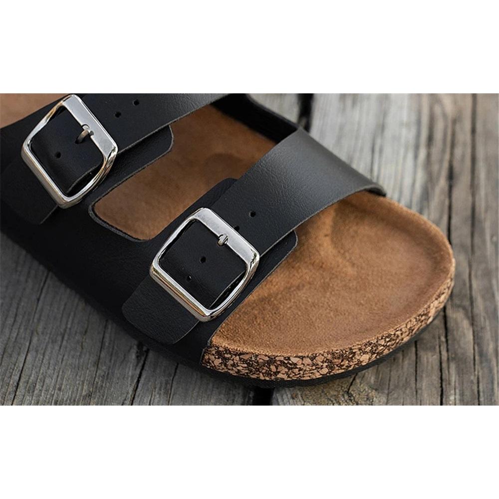 Daily Wear Flat Cork Slippers Double Buckle Open Toe Beach Sandals