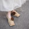 Mode Ballerinas Damen Frühling und Herbst Neu Retro Nische Blume Eckige Zehenpartie Tiefer Ausschnitt Weiche Sohle Einzelne Schuhe