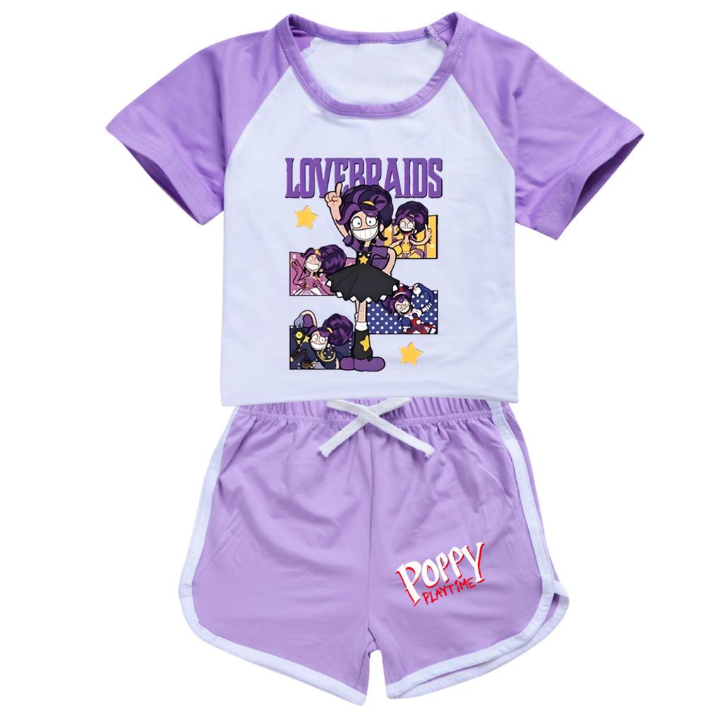 5601 2pcs/set Kids Girls Lily Lovebraids Print T-shirt Shorts Tracksuit Outerwear
