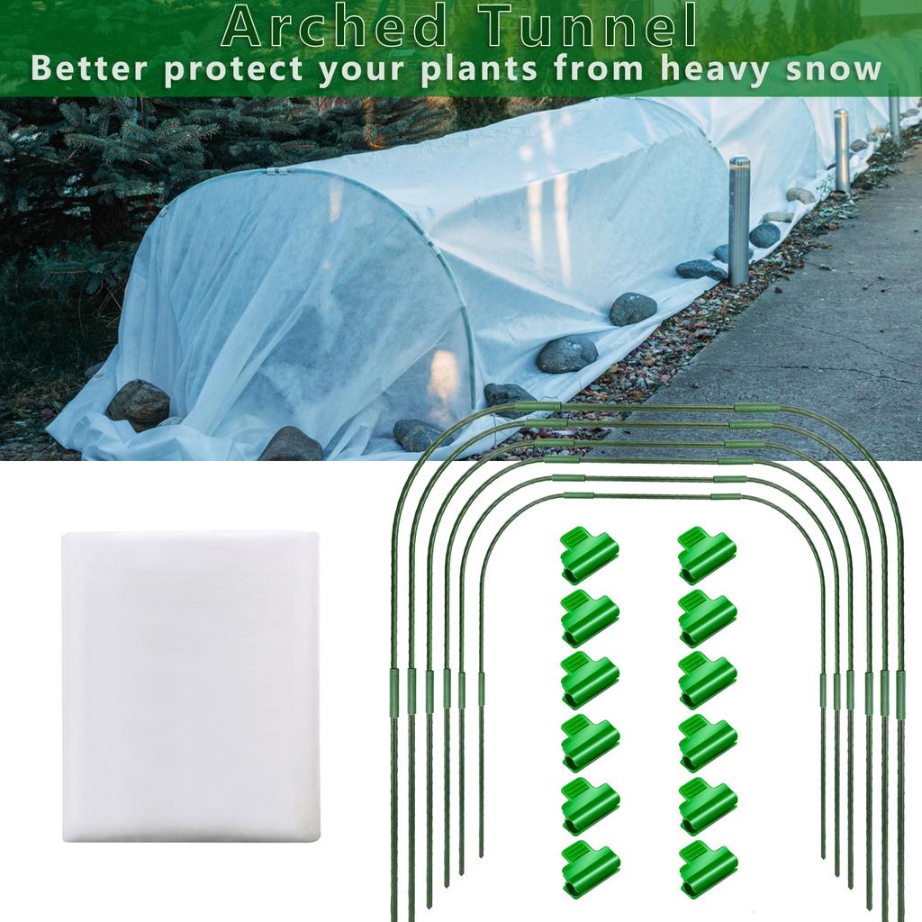 Garden Hoops Kit with Clips for Raised Beds PE Steel Pipe Plant Support Garden Stakes Hoops Frame