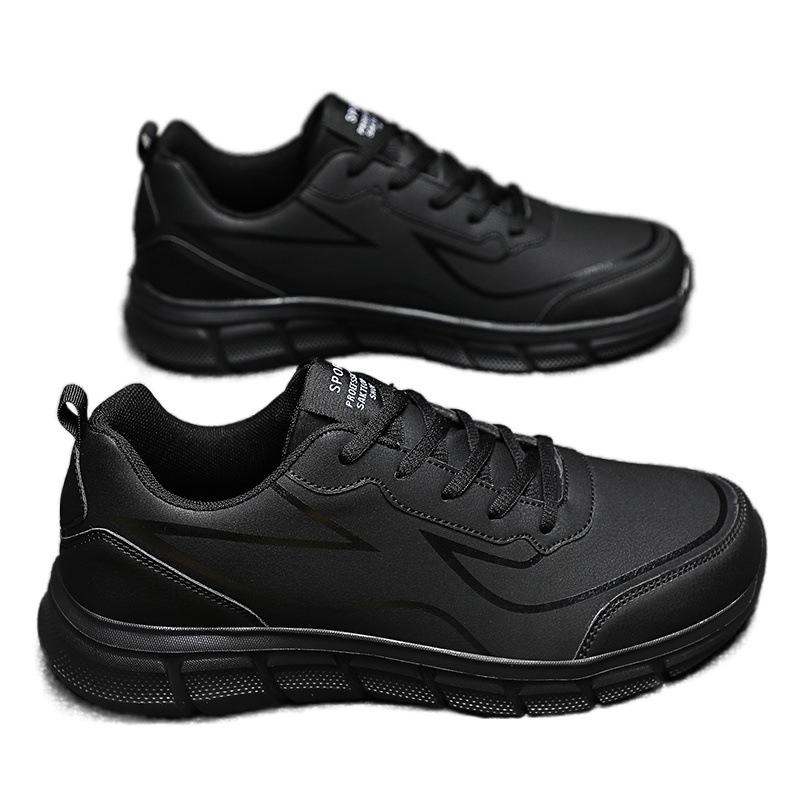 Fat feet wide fat large size spring and autumn casual sports black shoes chef leather shoes