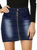 Allegra K Denim Tight Front Slim Dark Size L Women's High-Waisted Skirt, Zipper, Fit, Blue,