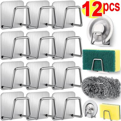 12/1 pz. Cucina Acciaio Inossidabile Porta Spugne Lavello Domestico Autoadesivo Scolapiatti Scaffale Portaoggetti Ganci da Parete Organizzatore