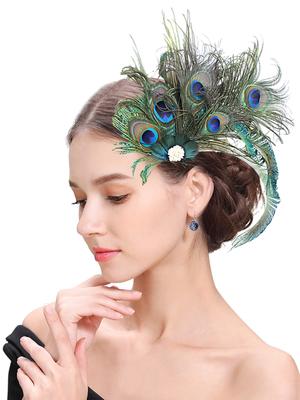 1PC Hair Pin Peacock Feathery Hair Clip Cute Retro Carnival Party Hairpin Costume Beautiful Decor Hair Clip for Party Wedding Performance Retro Decor