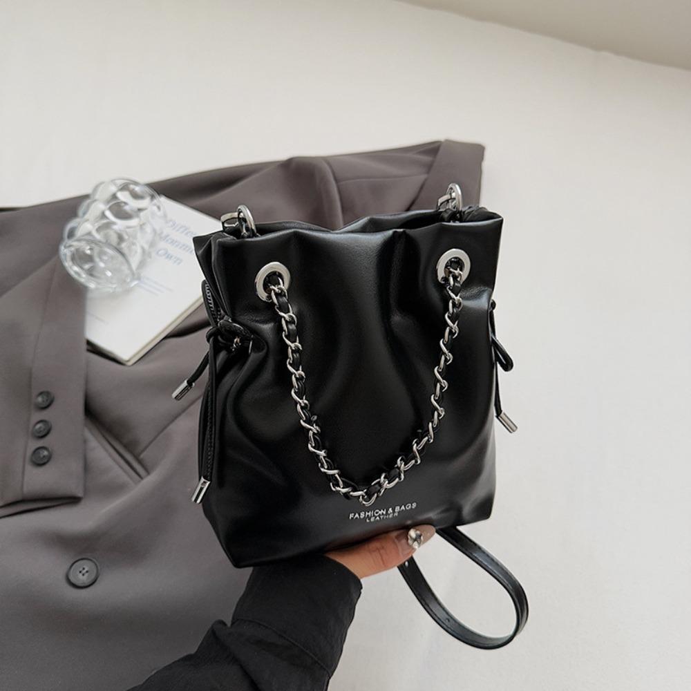 Crossbody Bag Chains Handle Bucket Bags Purse Drawstring Bucket Bag Casual PU Crossbody Bag Women