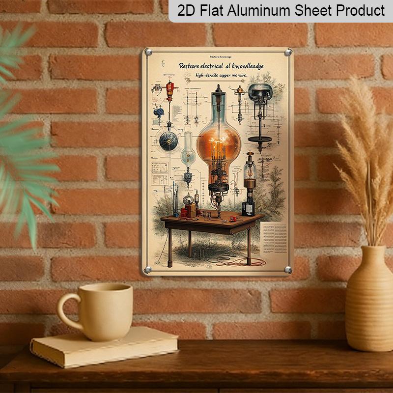 2D Flat Vintage Electrical Circuitry Diagrams Metal Sign - Retro Wall Art with Pre-Drilled Holes Suitable for Home, Office, , Lab Decor - Educational