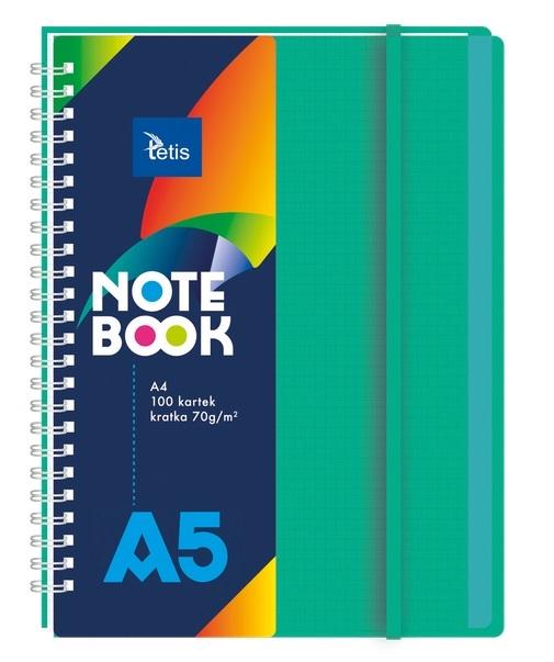 Spiral notebook A5, pp cover, green, 70g/m2, 100 sheets.