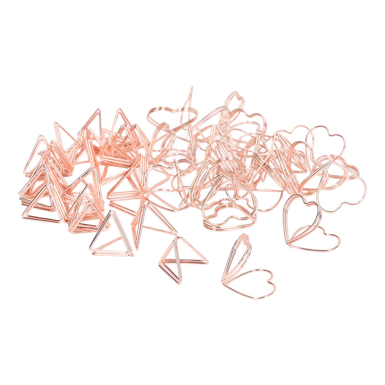 

100 шт. Фигурные скрепки треугольной и в форме сердца, двухслойные 3D металлические скрепки цвета розового золота для классификации файлов