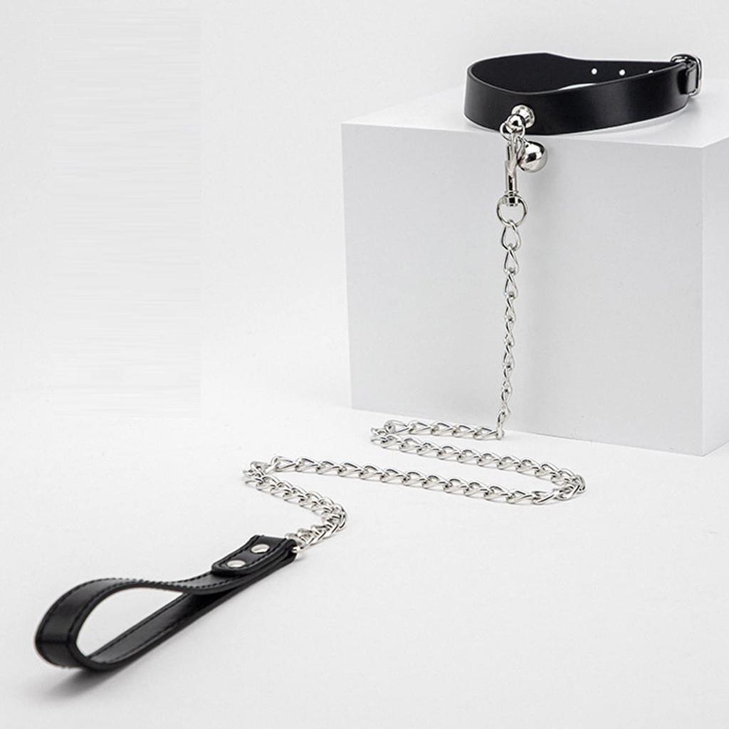 Emoi Collar Human SM Lead Choker Landmine Cosplay Accessories Stylish Cute Bell Chain Hanging Ring PU Choker Adjustable For Beginners SM Goods SM Play