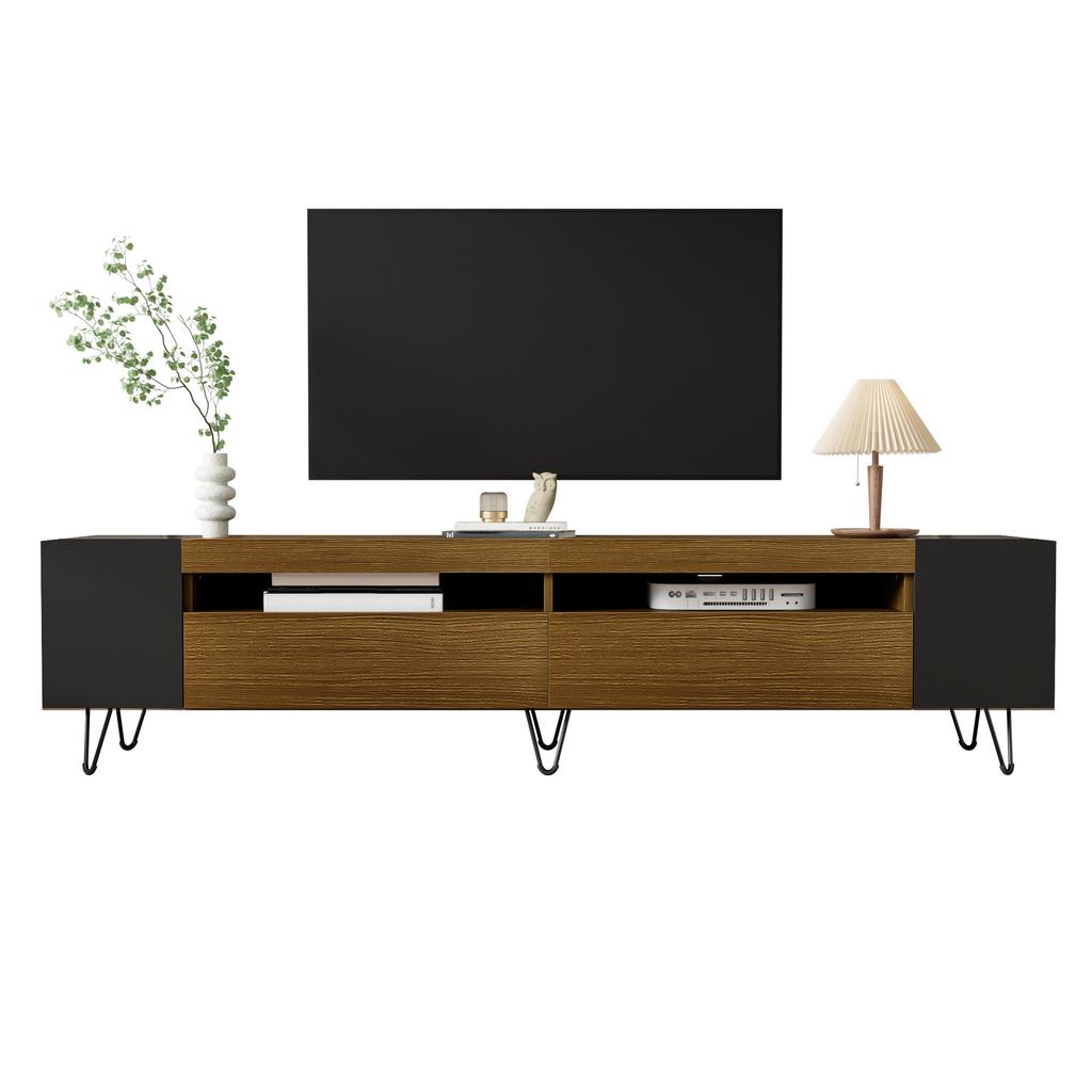 Modern TV Cabinet, Black and Wood Look – Length 180 cm