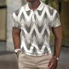 Geometric Stripe Pattern 3D Digital Printing Men's Casual Polo Shirt