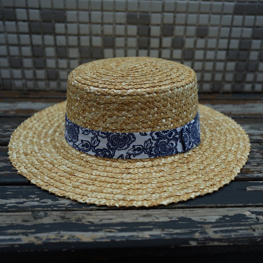 Retro Straw Wheat Ears Floral Stripes Men And Women Summer Shading Sun Protection Wide Brim Flat Top Top Hat Vacation Beach Straw Hat