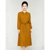 Waist cinching temperament long sleeved mid length skirt