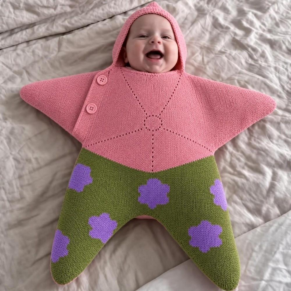 Hooded Design Seal Star Comfort Sleeping Bag Starfish Baby Swaddle  For Boys and Girls
