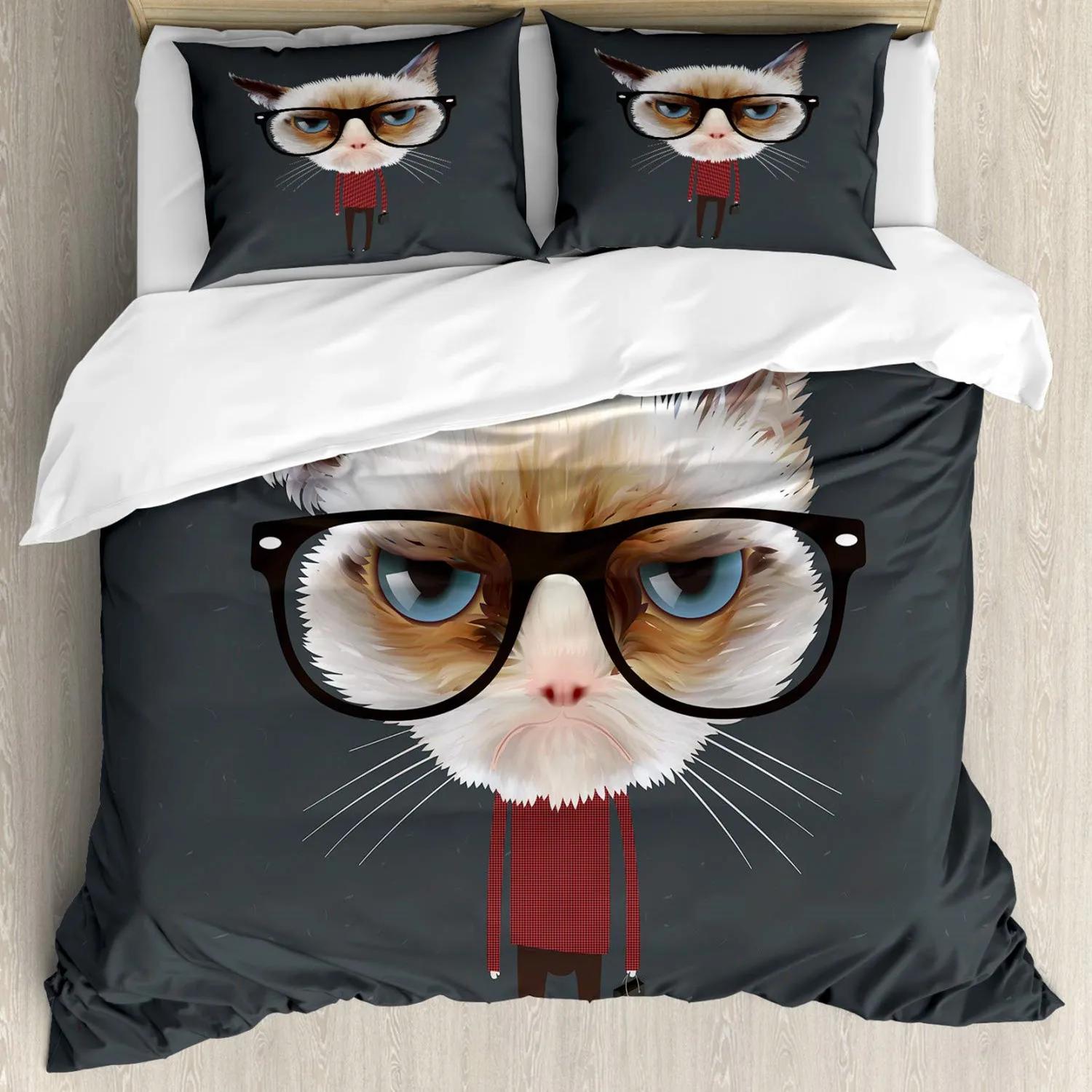 

Милый котик пододеяльник двойной размер 3D животное яркий красочный котик принт одеяло чехол мягкий полиэстер постельное белье комплект для взрослых подростков 70x133cm 2pcs