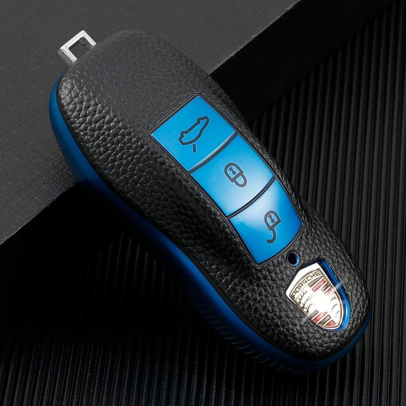 Leather TPU Car Smart Key Case Cover Shell Keychain for Porsche Cayenne 911 996 Macan Panamera Boxster 986 987 981