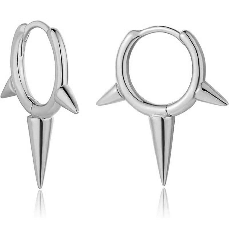 925 Silver Cone-Shaped Three-Spike Punk Earrings
