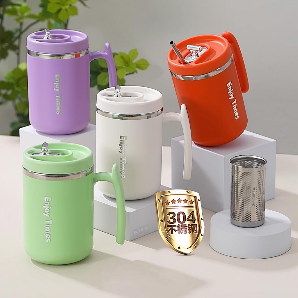 17oz Coffee Mug Cup with Handle,Vacuum Insulated Coffee Mug with Sliding Lid, Double Wall Stainless Steel Travel Tumbler Mug