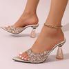 Fashion Fashion Sequins Peep Toe Slippers Woman Summer Open Toe Transparent Heels Sandals Female New Non Slip Thick Heel Slides Mujer