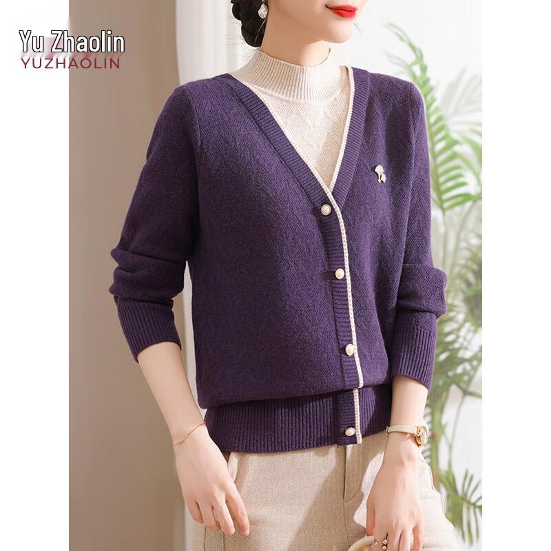 YUZHAOLIN Faux Two-Piece Fleece-Lined Knitted Cardigan for Women