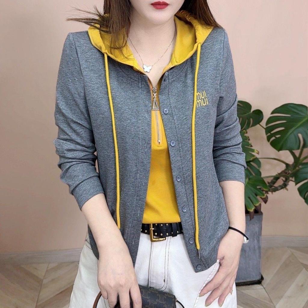 Women's Trendy Hooded Spliced Two-Piece Long-Sleeve T-Shirt, Spring/Autumn 2025 Collection
